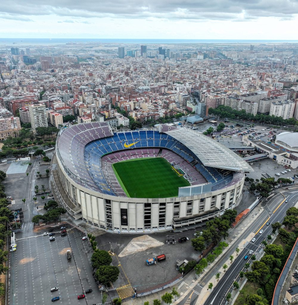 Aerial view of Camp Nou stadium in Barcelona, Spain